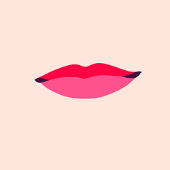 A hand-drawn drawing. Illustration of female lips. The mouth of a girl with a mouth painted with red lipstick. . A mascot for Valentine's Day. Women's beautiful print or postcar