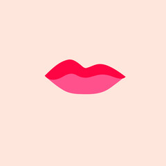 A hand-drawn drawing. Illustration of female lips. The mouth of a girl with a mouth painted with red lipstick. . A mascot for Valentine's Day. Women's beautiful print or postcar