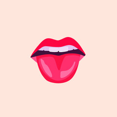 A hand-drawn drawing. Illustration of female lips. The mouth of a girl with a mouth painted with red lipstick. . A mascot for Valentine's Day. Women's beautiful print or postcar