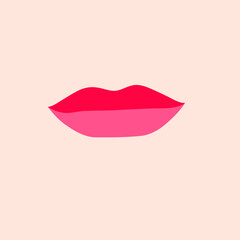 A hand-drawn drawing. Illustration of female lips. The mouth of a girl with a mouth painted with red lipstick. . A mascot for Valentine's Day. Women's beautiful print or postcar