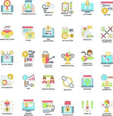 Digital Marketing colour flat icon collection set