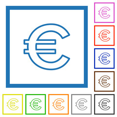 Euro sign outline flat framed icons