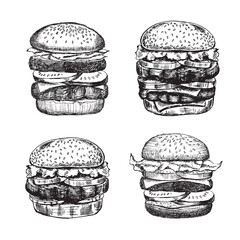Burger hand drawn illustration, Vector.

