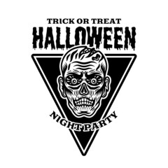 Zombie head vintage halloween emblem, badge, label or logo in monochrome style vector isolated illustration