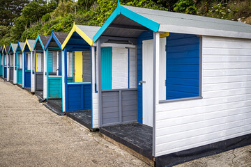 Beach huts on Falmouth beach, Cornwall, England