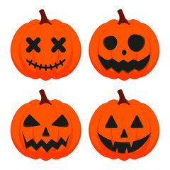 Halloween pumpkin vector set isolated on white background. Scary Jack O Lantern Halloween pumpkin set.