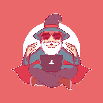 Tech Wizard character vector illustration. Business, technology, brand design concept.