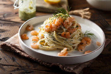Shrimp pasta with dill sauce