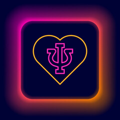 Fototapeta premium Glowing neon line Psychology icon isolated on black background. Psi symbol. Mental health concept, psychoanalysis analysis and psychotherapy. Colorful outline concept. Vector