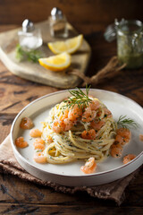 Shrimp pasta with dill sauce