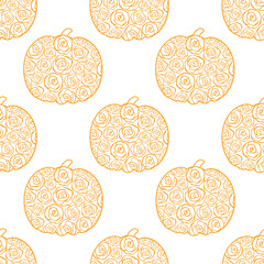 Seamless pattern flower pumpkin silhouette vector illustration. Thanksgiving harvest	