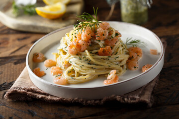 Shrimp pasta with dill sauce