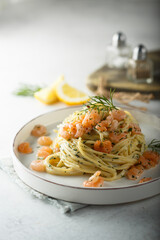 Shrimp pasta with dill sauce