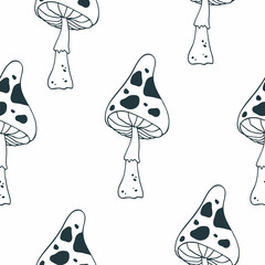 Witchy Mushroom seamless pattern. Hand drawn texture with fungus.