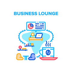 Business Lounge Vector Icon Concept. Business Lounge Zone For Drinking Hot Energy Drink Coffee Break Or Resting In Soft Chair And Playing Video Games. Company Worker Relaxation Color Illustration