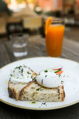 Poached eggs on toast for breakfast