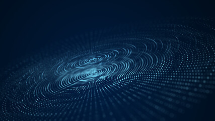 Abstract technology wave. Flow of particles. Big data transfer visualization. 3d rendering.