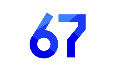 67 Number Modern Flat Blue Logo