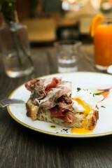 Pastrami sandwich with poached egg