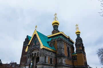 Fototapeta na wymiar ドイツ　ダルムシュタットのマチルダの丘に建つロシア正教会