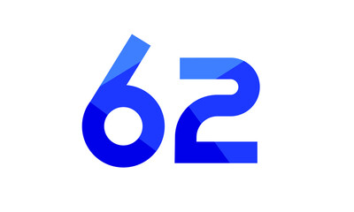 62 Number Modern Flat Blue Logo