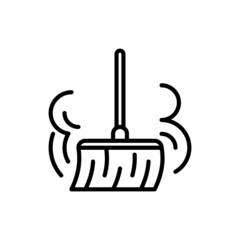 Broom sweeping and dusting thin line icon. Dust allergy. Modern vector illustration.