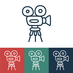 Vector linear icon with old video camera