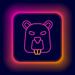 Glowing neon line Beaver animal icon isolated on black background. Colorful outline concept. Vector