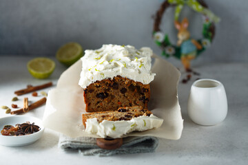 Loaf cake with lime and raisins