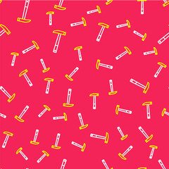 Line Firefighter axe icon isolated seamless pattern on red background. Fire axe. Vector
