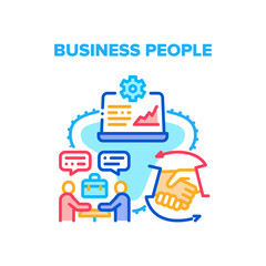 Business People Vector Icon Concept. Business People Meeting For Discussion Partnership And Terms Of Deal, Signing Agreement Contract. Businessman Professional Occupation Color Illustration