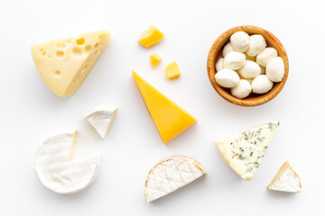 Fototapeta Dairy products - various types of cheese top view obraz