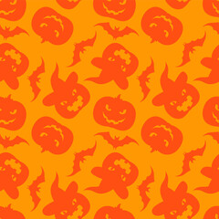 Seamless pattern Halloween background with pumpkins and bats