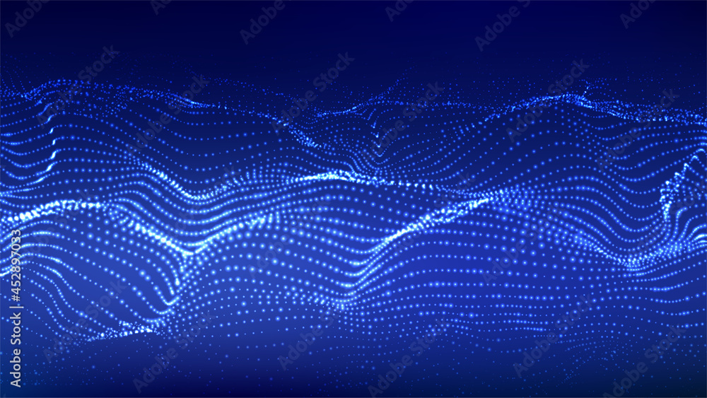 Poster digital dynamic wave of particles. vector abstract blue futuristic background. big data visualizatio