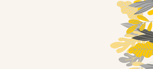 Floral web banner with drawn color exotic leaves. Nature concept design. Modern floral compositions with summer branches. Vector illustration on the theme of ecology, natura, environment