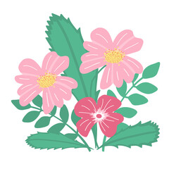 Colorful composition of vector flowers. Herbarium of vector leaves and flowers. Vector isolated composition for postcards or greeting cards.