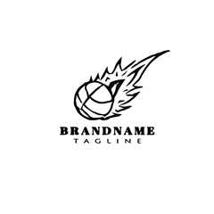 basketball on fire cartoon logo icon design black isolated vector illustration