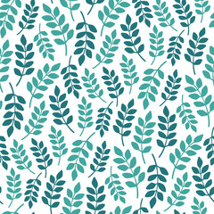 Cute leaves pattern on a white background. Hand drawn green vector leaves.