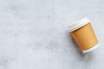 Paper cup for take away coffee. Top view