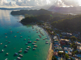 フィリピンのパラワン州エルニド周辺をドローンで空から撮影した空撮写真 Aerial photo taken from the sky with a drone around El Nido, Palawan, Philippines.