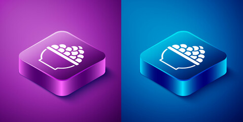 Isometric Caviar icon isolated on blue and purple background. Square button. Vector