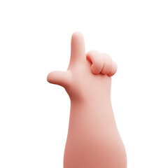 Funny cartoon hand pointing finger up isolated on white background. High quality 3D render illustration
