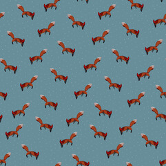 Seamless pattern with foxes and plants.