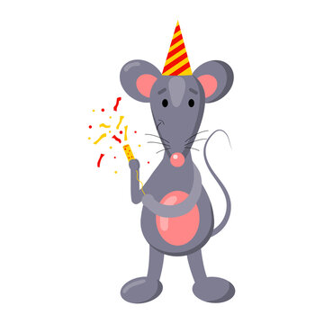 Cartoon vector illustration for children, a mouse celebrates a birthday. isolated on a white background