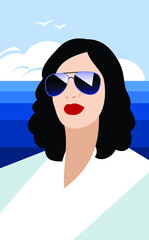 Girl in sunglasses on the ocean background 