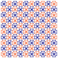 Fototapeta premium Vector illustration seamless pattern of four triangular strokes that are combined into one part so that it looks like an icon of a radioactive or nuclear hazard, line drawing style, black and white.