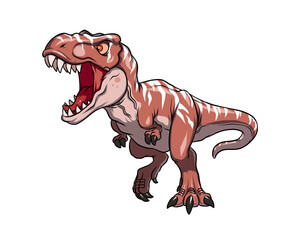 Red velociraptor t rex dinosaur dino cool t-rex style 2D chibi illustration raptor art for sport logo, tshirt design, printing and esport team mascot.