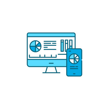blue computer screen and phone with charts clip art preview