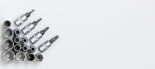 socket heads, socket wrench, screwdriver close-up