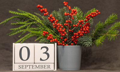 Memory and important date September 3, desk calendar - autumn season.